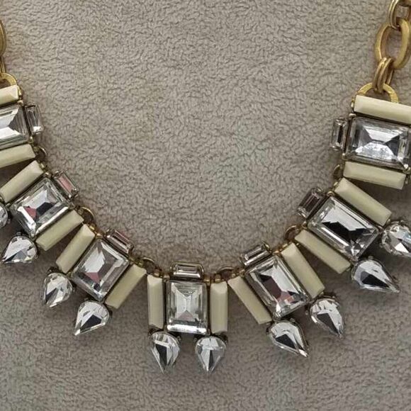 J Crew Clear Crystal White Stone Art Deco Necklace - Picture 11 of 12